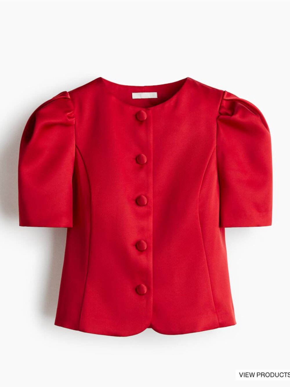 H&M Red Puff Sleeve Satin Blouse | XS | Button Front | Slim Fit